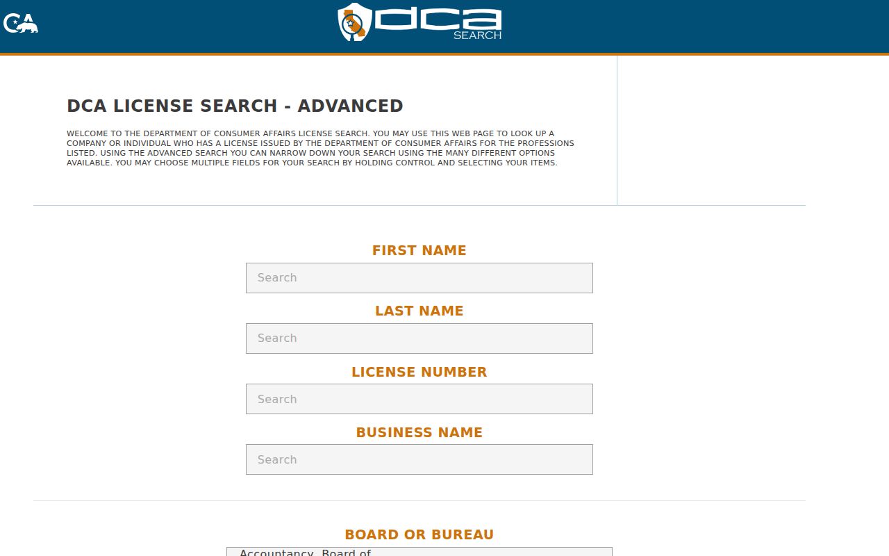 Richmond people search with California professional license fields