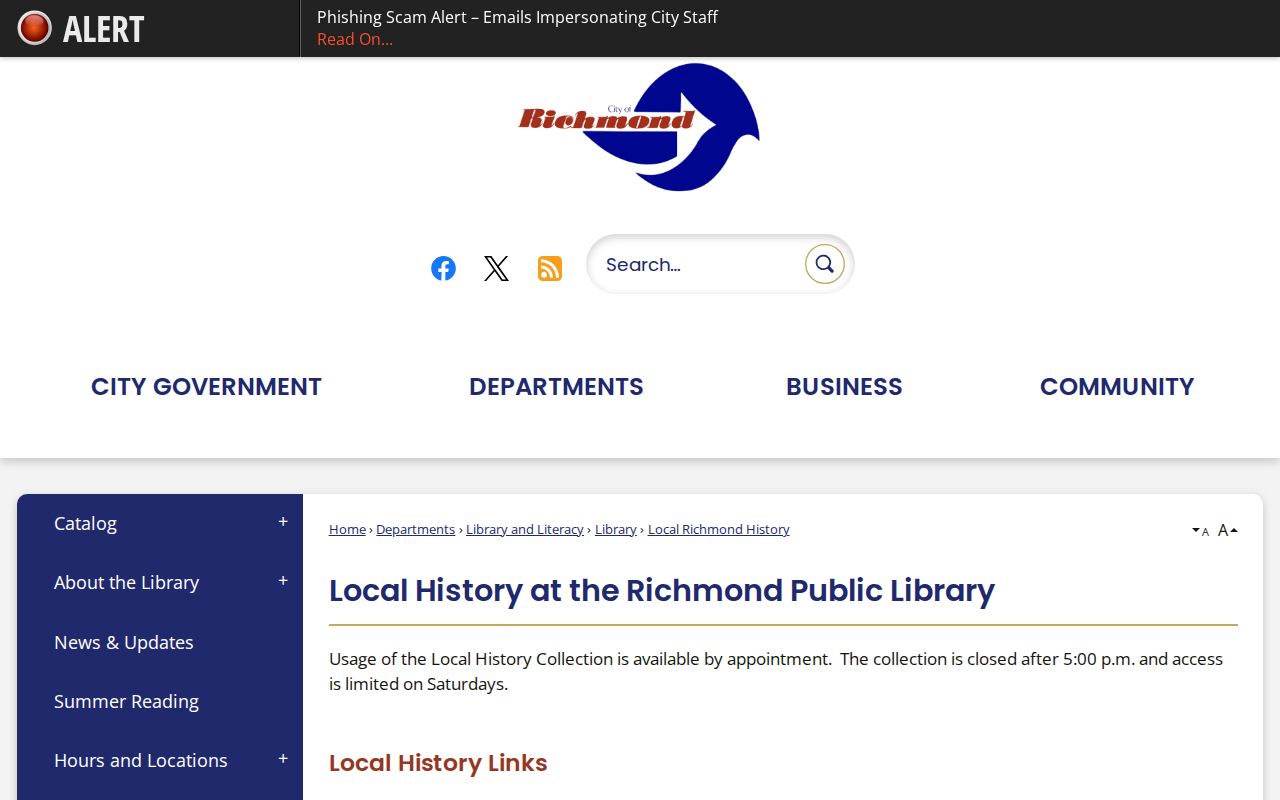 Richmond people directories and Local Richmond History collection page