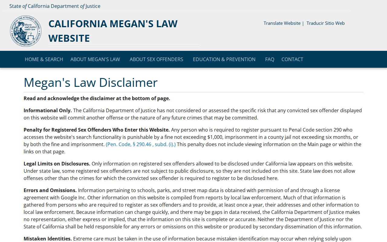 Richmond public records access through California Megan's Law registry