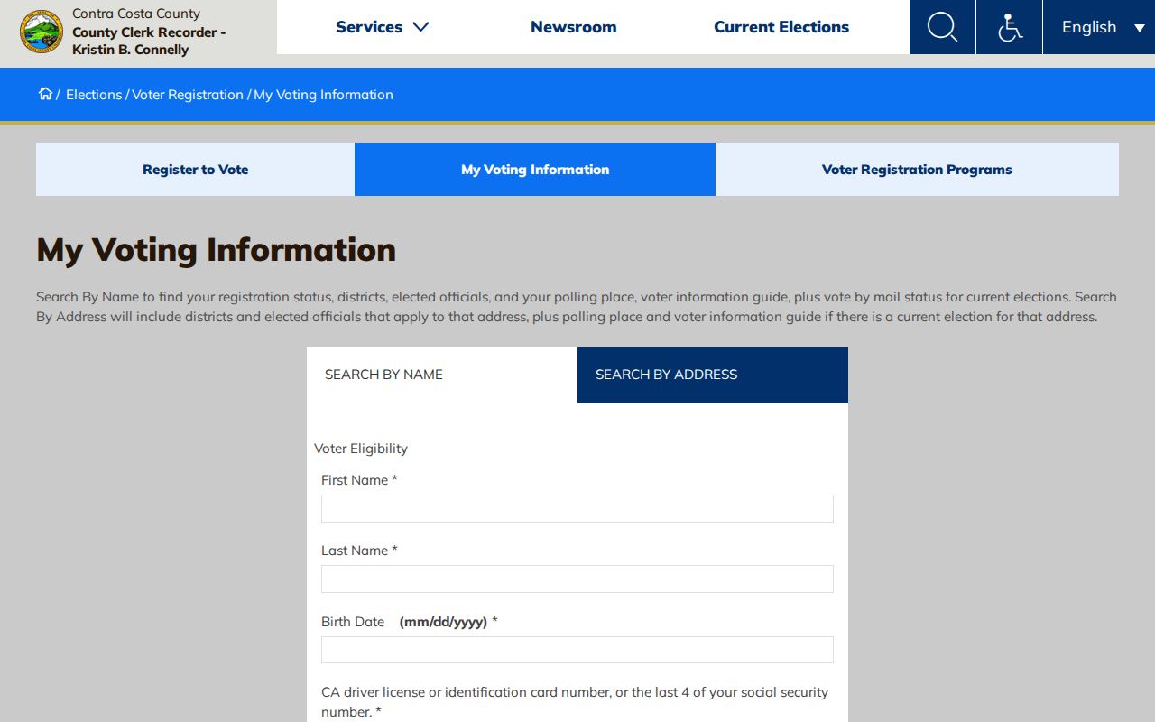 Richmond voter registration records on the Contra Costa My Voting Information lookup