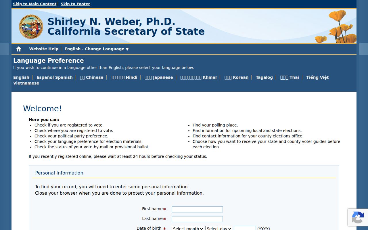 Richmond voter registration records through California My Voter Status